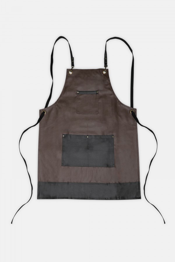 La Suma Leather Detailed Bib Apron 2 Patch Pocket 34 x 25 inch